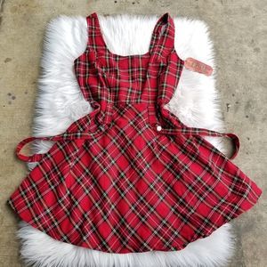 Tripp NYC red plaid suspender dress